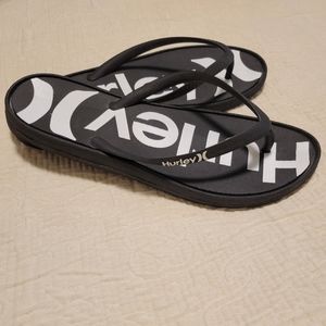 Hurley Black O&O Printed Flip Flop White Logo Authentic